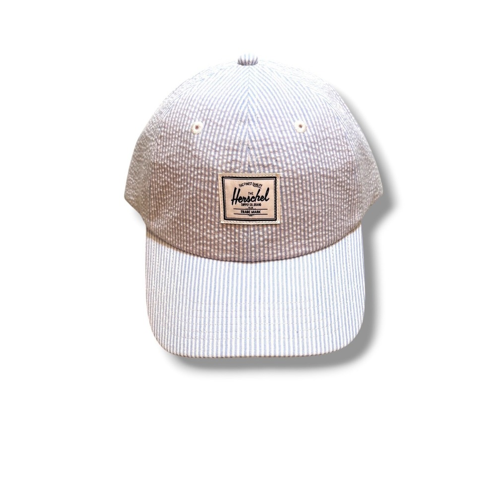 Herschel Supply Co Hat Unisex OS Blue White Seersucker Stripe Strapback Cap NWOT